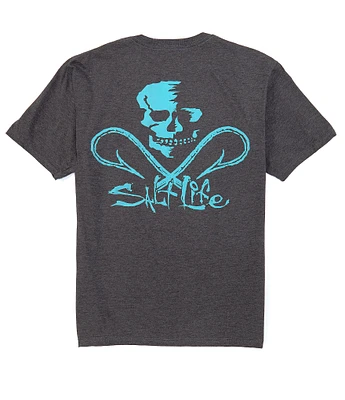 Salt Life Skull And Hooks Screen Print Short Sleeve Pocket T-Shirt