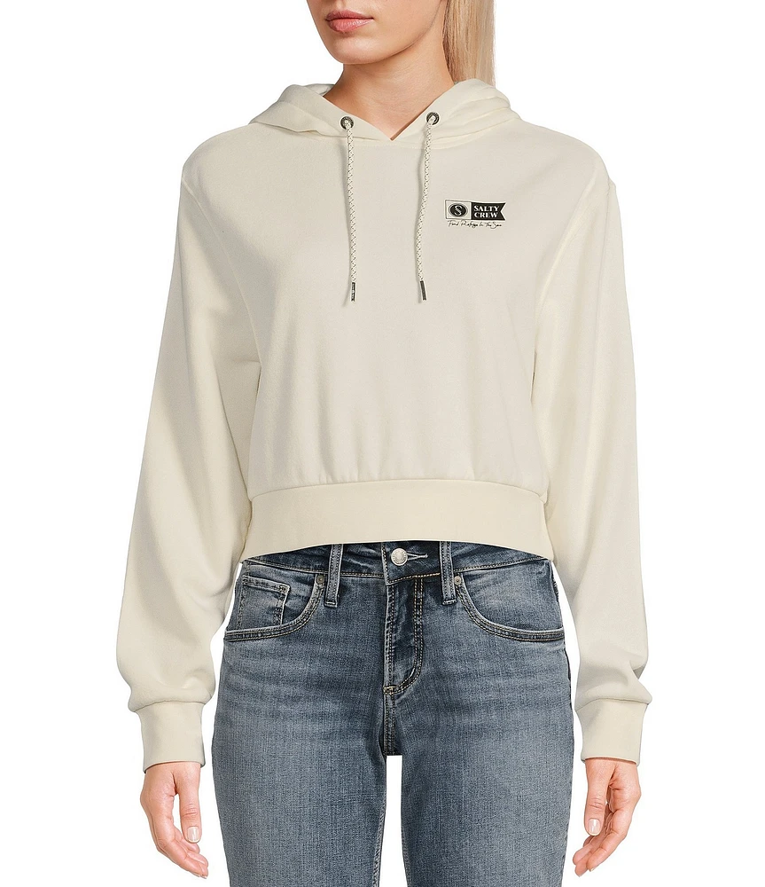 Salty Crew Alpha Long Sleeve Brushed Fleece Cropped Boxy Hoodie