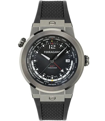 Salvatore Ferragamo Men's F-80 GMT Black Silicone Strap Watch