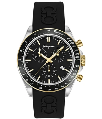 Salvatore Ferragamo Men's Ferragamo Urban Quartz Chronograph Two Tone Logo Black Silicone Strap Watch