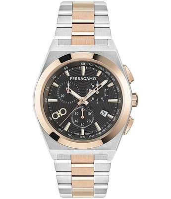 Salvatore Ferragamo Men's Vega Upper East Chronograph Two Tone Stainless Steel Bracelet Watch