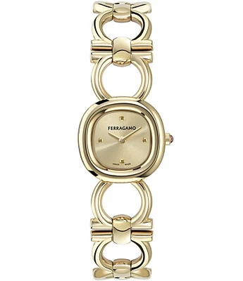 Salvatore Ferragamo Women's Double Gancini Analog Gold Tone Stainless Steel Bracelet Watch