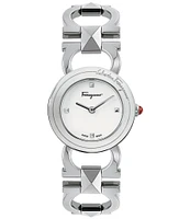 Salvatore Ferragamo Women's Double Gancini Stud Quartz Analog White Enamel Dial Stainless Steel Bracelet Watch