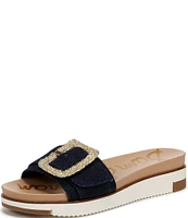 Sam Edelman Ariane Denim Embellished Buckle Platform Slide Sandals