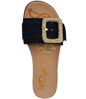 Sam Edelman Ariane Denim Embellished Buckle Platform Slide Sandals