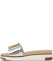 Sam Edelman Ariane Mirror Metallic Embellished Buckle Platform Slide Sandals