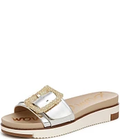 Sam Edelman Ariane Mirror Metallic Embellished Buckle Platform Slide Sandals