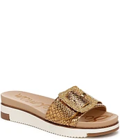 Sam Edelman Ariane Snake Print Metallic Leather Embellished Buckle Platform Slide Sandals