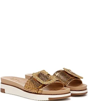 Sam Edelman Ariane Snake Print Metallic Leather Embellished Buckle Platform Slide Sandals