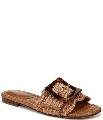 Sam Edelman Bambi Raffia Oversized Buckle Detail Slide Sandals