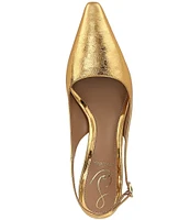 Sam Edelman Bianka Crinkle Metallic Leather Snip Toe Slingback Pumps