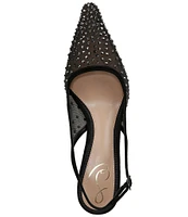 Sam Edelman Bianka Rhinestone Embellished Mesh Pointed Toe Slingback Pumps