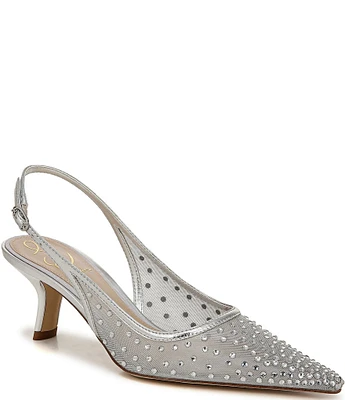 Sam Edelman Bianka Rhinestone Embellished Mesh Pointed Toe Slingback Pumps