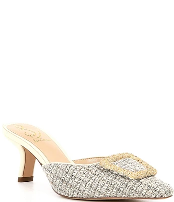 Sam Edelman Brit Boucle Oversized Embellished Buckle Detail Mules