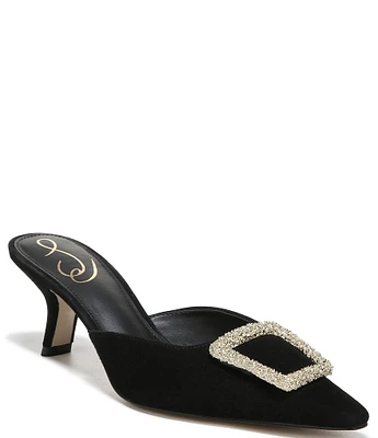 Sam Edelman Brit Suede Oversized Embellished Buckle Detail Mules