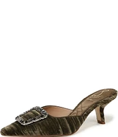 Sam Edelman Brit Glow Pleated Velvet Crystal Buckle Detail Dress Mules