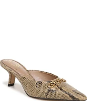 Sam Edelman Brynne Snake Print Leather Chain Detail Pointed Toe Dress Mules