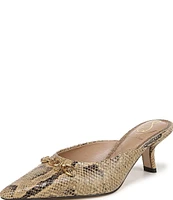 Sam Edelman Brynne Snake Print Leather Chain Detail Pointed Toe Dress Mules