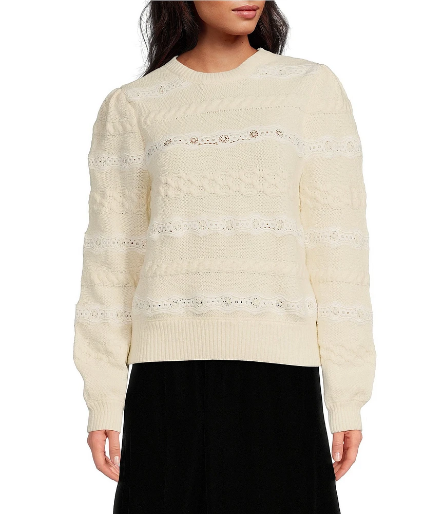 Sam Edelman Cable Lace Banded Long Sleeve Sweater