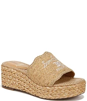 Sam Edelman Camila Raffia Logo Detail Platform Wedge Espadrille Slide Sandals