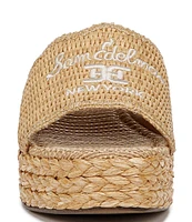 Sam Edelman Camila Raffia Logo Detail Platform Wedge Espadrille Slide Sandals