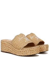 Sam Edelman Camila Raffia Logo Detail Platform Wedge Espadrille Slide Sandals