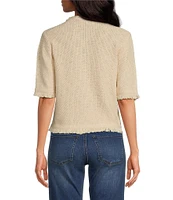 Sam Edelman Cropped Fringe Mock Neck Short Sleeve Cardigan