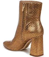 Sam Edelman Daria Metallic Snake Print Leather Block Heel Ankle Booties