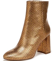 Sam Edelman Daria Metallic Snake Print Leather Block Heel Ankle Booties