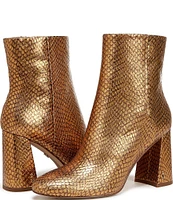 Sam Edelman Daria Metallic Snake Print Leather Block Heel Ankle Booties