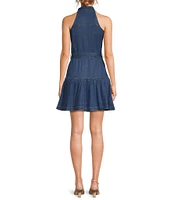 Sam Edelman Diana Denim Halter Neck Sleeveless Belted Shirt Dress