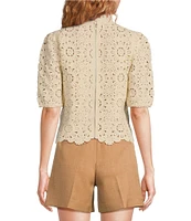 Sam Edelman Doral Crochet Scallop Neck Short Puff Sleeve Top