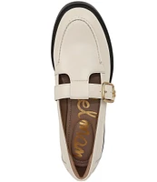 Sam Edelman Elaina Leather T Strap Oversize Buckle Slip On Flat Loafers