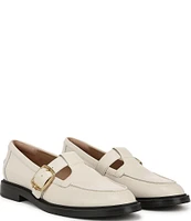 Sam Edelman Elaina Leather T Strap Oversize Buckle Slip On Flat Loafers