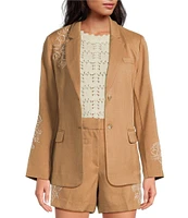 Sam Edelman Coordinating Fallon Slim Stretch Embroidered Twill Notch Lapel Two Button Blazer