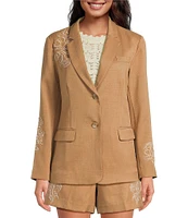 Sam Edelman Coordinating Fallon Slim Stretch Embroidered Twill Notch Lapel Two Button Blazer