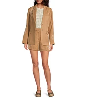 Sam Edelman Coordinating Fallon Slim Stretch Embroidered Twill Notch Lapel Two Button Blazer