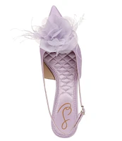 Sam Edelman Faye Satin Kitten Heel Slingback Sheer Flower and Feather Detail Pumps