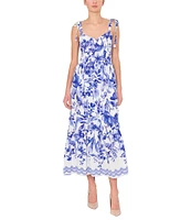 Sam Edelman Floral Print Sweetheart Neck Sleeveless A-Line Midi Dress