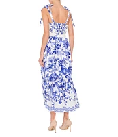 Sam Edelman Floral Print Sweetheart Neck Sleeveless A-Line Midi Dress