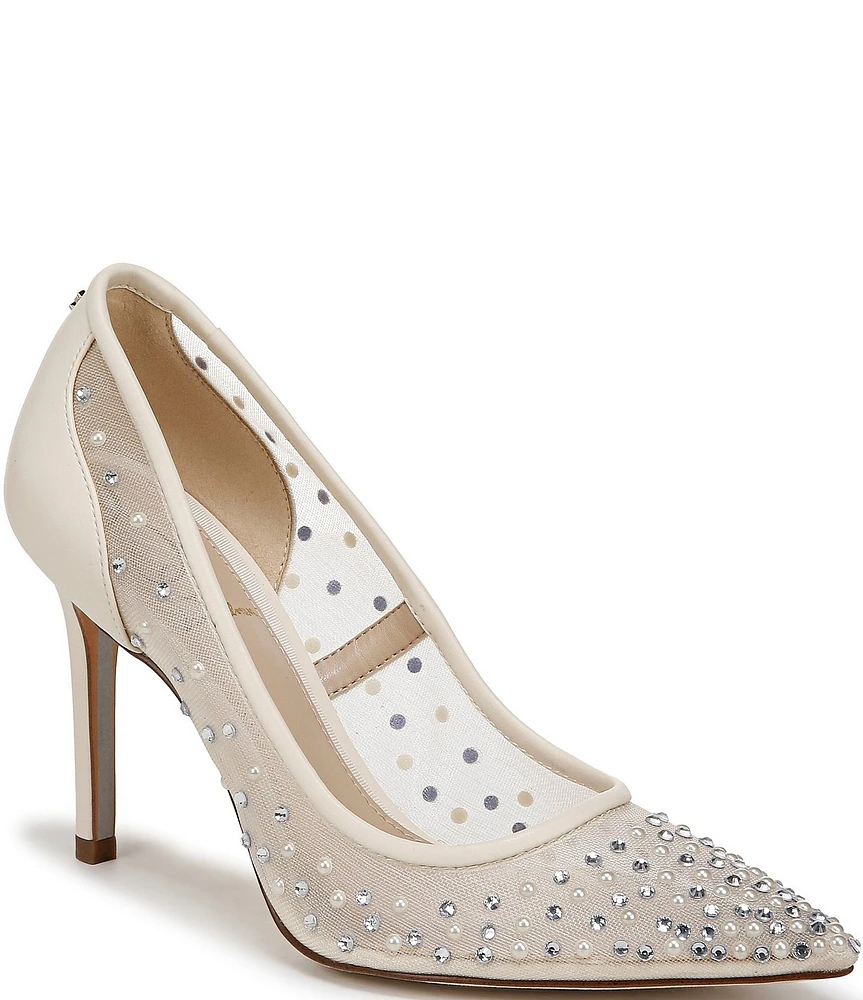 Sam Edelman Hazel Rhinestone Pearl Embellished Mesh Pumps