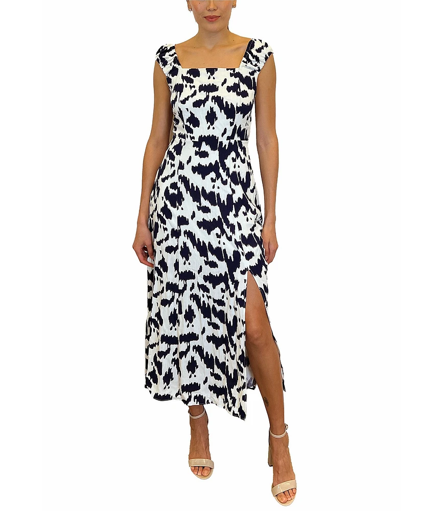 Sam Edelman Ikat Print Square Neck Sleeveless Side Slit Midi Dress