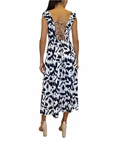 Sam Edelman Ikat Print Square Neck Sleeveless Side Slit Midi Dress