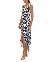 Sam Edelman Ikat Print Square Neck Sleeveless Side Slit Midi Dress