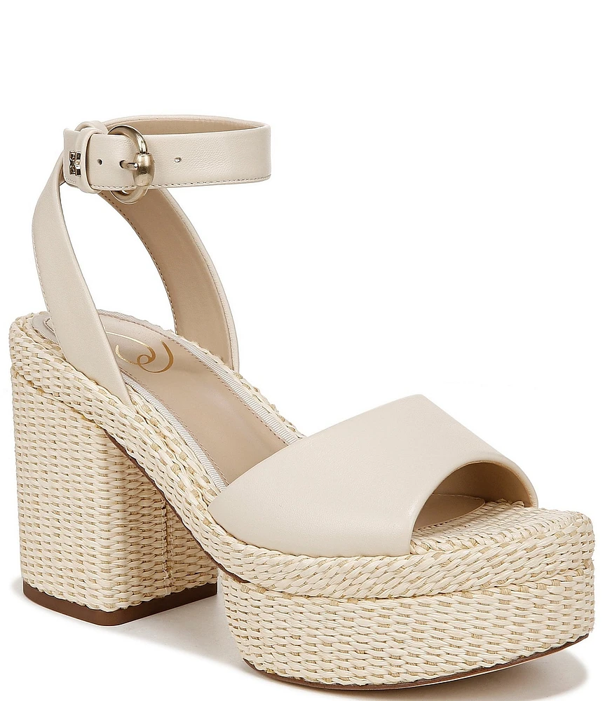 Sam Edelman Immie Leather Ankle Strap Raffia Platform Sandals