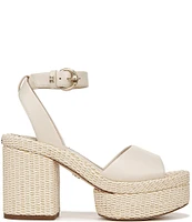 Sam Edelman Immie Leather Ankle Strap Raffia Platform Sandals