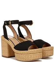 Sam Edelman Immie Linen Ankle Strap Raffia Platform Sandals