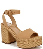 Sam Edelman Immie Suede Ankle Strap Raffia Platform Dress Sandals