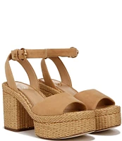 Sam Edelman Immie Suede Ankle Strap Raffia Platform Dress Sandals