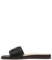 Sam Edelman Irina Leather and Lizard Embossed Double E Square Toe Flat Slide Sandals